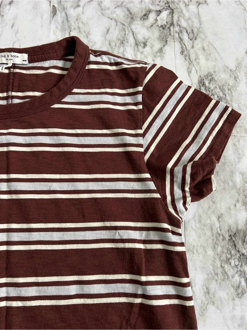 Rag & Bone Revolve | women’s size medium Slub Striped Tee brown and white stripe - Picture 5 of 11